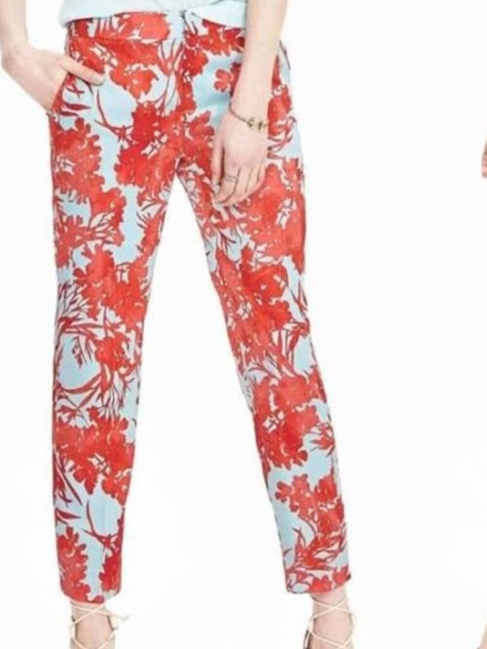 Banana Republic Avery Floral Crop Pants Womens Size 6 Red White Blue